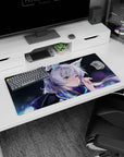 32x16 inches anime girl mouse pad featuring a silver-haired fox-eared girl in moonlight with glowing bokeh.