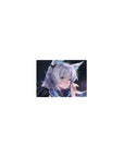 Classic anime girl mouse pad 14x10 inches with silver hair, fluffy fox ears, and bokeh night sparkles.