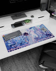 32x16 inches anime mouse pad showing masked boy in white shirt drifting over a bridge under pink neon light.