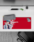 Anime mouse pad 28x12 inches featuring Aki Hayakawa from Chainsaw Man, standing with the Curse Devil in an intense scene.