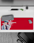 Aki Hayakawa from Chainsaw Man on 32x12 inch anime mouse pad, features Curse Devil and intense crimson background.