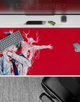 Aki Hayakawa 40x20 inch anime desk pad with Curse Devil from Chainsaw Man, intense crimson and bone-white design.