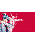 Aki Hayakawa Chainsaw Man desk pad 40x20 inches featuring Curse Devil, intense crimson and bone-white design.