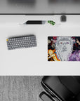 Anime mouse pad 14x10 inches in red-gray inks with orange chakra glow and moody violet energy vibe.