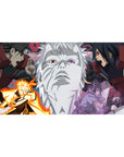 Naruto-themed anime desk pad 40x20 inches with Madara, Hashirama, Naruto and Sasuke showdown art.