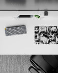 Black-and-white 14x10 inches anime girl mouse pad with cozy cute-chaos vibe, crisp inks and soft shading.