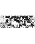 Anime girl mouse pad 32x12 inches with glossy black-and-white chibi face collage and speech bubbles.