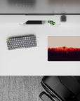14x10 inches mouse pad featuring fiery sunset over forest, capturing bold colors for an adventurous and dynamic effect on your desk.