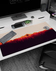 Large 40x20 inches mouse pad featuring sunset over forest, with fiery colors for an adventurous and creative workspace effect.