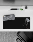 Charcoal-toned anime girl mouse pad 28x12 inches with moody late-night vibe and tiny red candy accents.