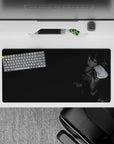 Charcoal-toned anime girl mouse pad 32x16 inches with moody late-night vibe and tiny red accents.