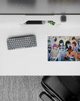Neon-bright 14x10 inches anime mouse pad in blues, creams, and candy reds, cozy chaotic party vibe.