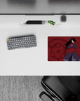 Deep crimson anime mouse pad 14x10 inches with subtle Sharingan crest, bold yet classy calm vibe.