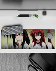 Anime mouse pad 32x12 inches featuring Rias and Akeno from High School DxD, contrasting moods, and gym tees.