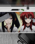 Anime mouse pad featuring Rias and Akeno from High School DxD, 40x20 inches, capturing contrasting moods and school-day vibes.