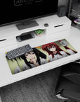 Mouse pad featuring Rias and Akeno from "High School DxD" in gym tees, 32x12 inches, capturing playful and serious moods.