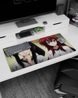 Anime mouse pad 32x16 inches featuring Rias and Akeno from High School DxD in gym tees, capturing their contrasting moods.