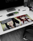 Anime mouse pad 36x16 inches featuring Rias and Akeno from High School DxD in gym tees, capturing contrasting moods.