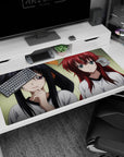 Anime desk pad 40x20 inches featuring Rias and Akeno from High School DxD, capturing their contrasting moods in gym tees.