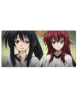 Anime mouse pad 32x16 inches featuring Rias and Akeno from High School DxD in gym tees, showcasing contrasting moods.