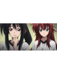 Anime mouse pad 36x16 inches featuring Rias and Akeno from High School DxD in gym tees, capturing contrasting moods.