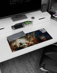 Nebula swirl scene with tiny star specks, 28x12 inches extended mouse pad for a cosmic desk setup.