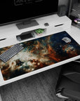 Nebula scene desk pad 40x20 inches featuring wispy clouds and scattered starlight across a galaxy.