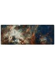 Galaxy nebula desk mouse pad, 32x12 inches, with swirled gradients and tiny star specks.