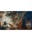 Galaxy-inspired desk pad 40x20 inches with swirling nebula gradients and tiny star specks.