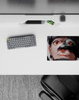 Dark smoky gray and glossy black 14x10 inches anime mouse pad with vivid red Sharingan, eerie vibe.