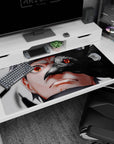 40x20 inches Naruto desk pad showing Sasuke Uchiha staring forward as a crow cuts across his face.