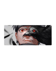 Anime mouse pad 28x12 inches featuring Sasuke Uchiha with a crow and bold Sharingan artwork.