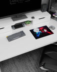 Anime mouse pad 14x10 inches featuring a pale-haired girl and crimson-hooded girl back to back.