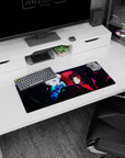 Anime mouse pad 28x12 inches featuring a pale-haired girl and crimson-hooded girl back to back.
