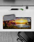 28x12 inches mouse pad with sunset glow, cherry blossoms, and serene waters for a peaceful, reflective workspace effect.