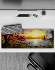 32x12 inches mouse pad with sunset glow, cherry blossoms, and serene waters for a tranquil, creative workspace vibe.