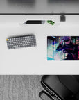 14x10 inches mouse pad with Satoru Gojo set against a glowing neon cityscape, perfect for fans who appreciate style and strength in their setup.