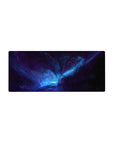Cosmic nebula desk mouse pad 28x12 inches with swirling stardust and galaxy-like spin design.