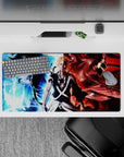 Ichigo Bleach anime mouse pad, 32x16 inches, showcasing Ichigo's icy calm, demonic rage, flames, and energy in chaos.