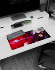 28x12 inches anime girl mouse pad showing silver-haired girl lounging, firing a pink beam from a glowing orb.