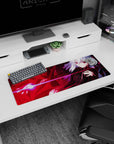 32x12 inches anime girl mouse pad showing silver-haired girl firing a pink beam from a glowing orb at desk.