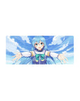 Aqua from KonoSuba mouse pad, 28x12 inches, with bright blues and greens, welcoming you with her signature smile.