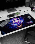 Hyperdimension Neptunia Neptune desk pad 40x20 inches, anime girl centered with heart-light and stardust.