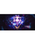 Anime girl desk pad 36x16 inches with cosmic Neptune artwork, neon sparks, and smooth tracking surface.