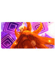 Naruto Kurama mode anime mouse pad with neon purple rings and orange chakra cloak, 32x16 inches.