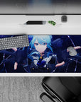 36x16 inches anime desk pad in icy blues and deep navy, glittery constellations for a dreamy space vibe.