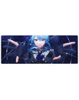 32x12 inches anime girl mouse pad with blue-haired uniform girl, star detail, and cosmic constellation backdrop.