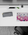 Cozy blush and pink hoodie vibe on an anime girl mouse pad 14x10 inches, with icy silver hair and blue eyes.