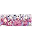Cute demon girl anime girl mouse pad 32x12 inches with four poses, horns, silver hair, cat cameo.
