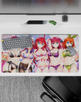 32x16 inches anime mouse pad in bright violet, red, and orange hair tones with playful summer pin-up vibe.